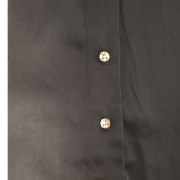 Vintage Y2K Express Black Silk Short Sleeve Blouse Medium - Picture 3 of 7